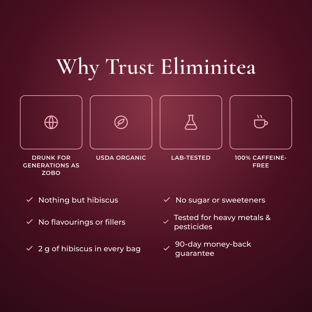 Why trust Eliminitea: USDA Organic, lab-tested, caffeine-free, no sugar or fillers